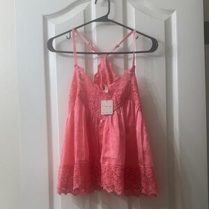 Lace-Trim Pink Camisole Sleep Top